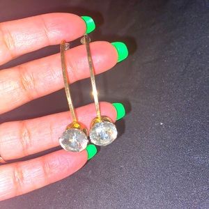 Large gold tone diamond drop earrings